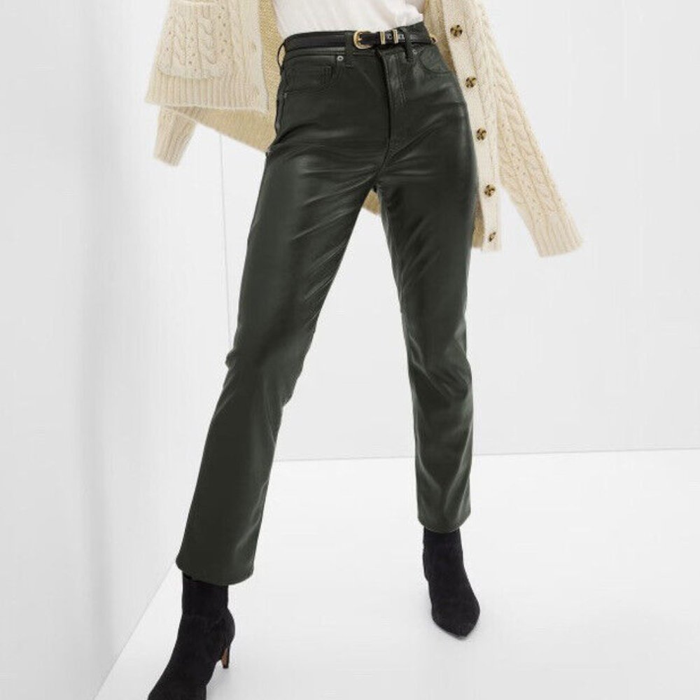 Gap Vintage Slim High Rise Faux Leather Green Pants Size 24 00R